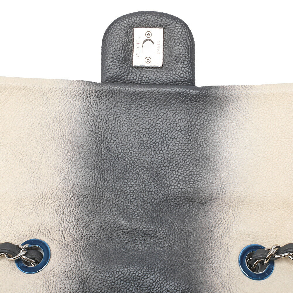 CHANEL キャビアスキン マトラッセ 25cm シングル フラップ チェーンショルダー ベージュ X グレー シルバー金具 中古
