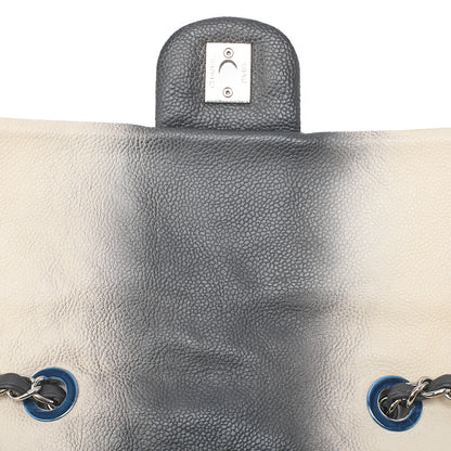 CHANEL キャビアスキン マトラッセ 25cm シングル フラップ チェーンショルダー ベージュ X グレー シルバー金具 中古