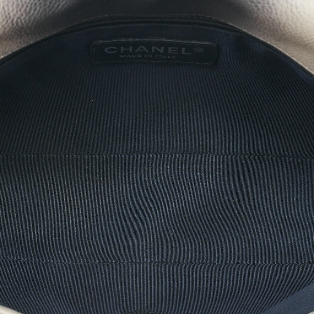 CHANEL キャビアスキン マトラッセ 25cm シングル フラップ チェーンショルダー ベージュ X グレー シルバー金具 中古