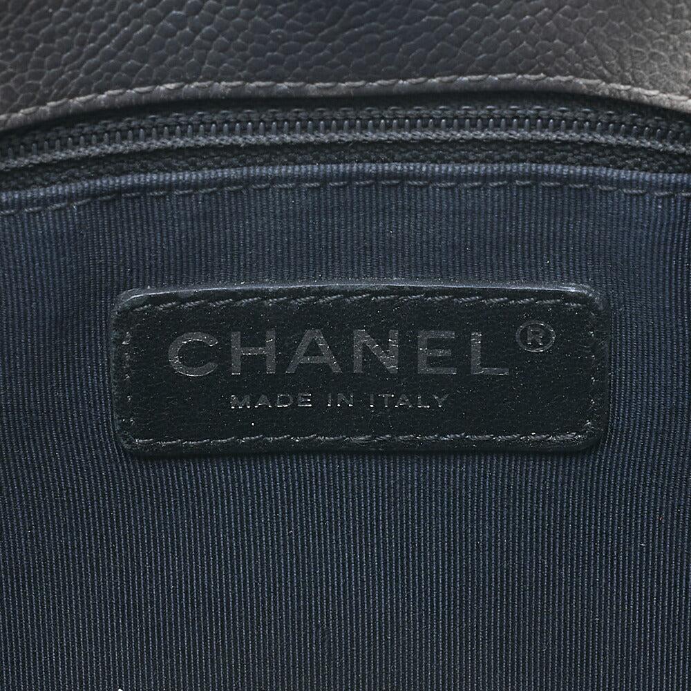 CHANEL キャビアスキン マトラッセ 25cm シングル フラップ チェーンショルダー ベージュ X グレー シルバー金具 中古