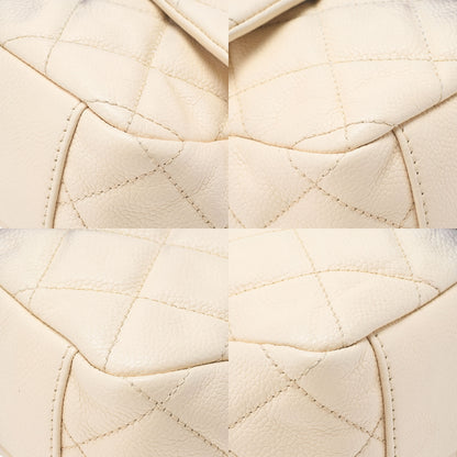 CHANEL キャビアスキン マトラッセ 25cm シングル フラップ チェーンショルダー ベージュ X グレー シルバー金具 中古