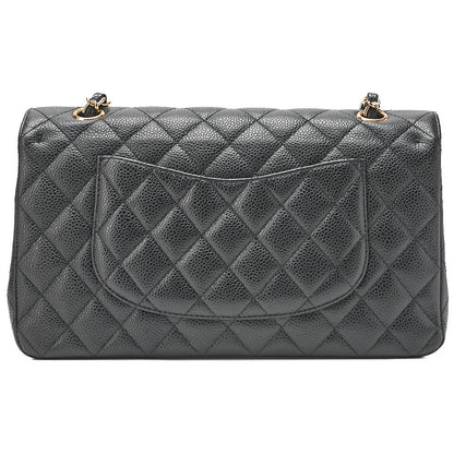 シャネル キャビアスキン マトラッセ25cm ダブルフラップ チェーンショルダーバッグ ブラック ゴールド金具 中古