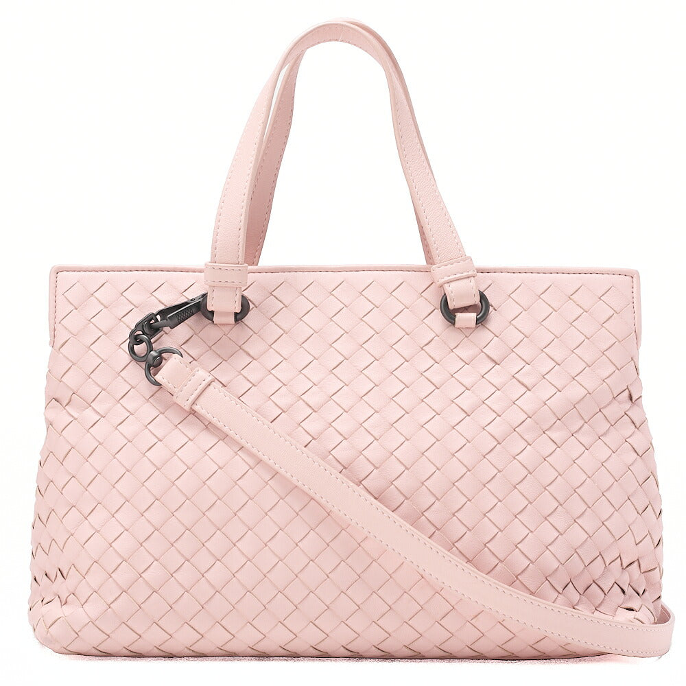 BOTTEGA VENETA ボッテガ ラムスキン イントレチャート 2WAYハンドバッグ ピンク ブラックトーン金具, 中古品