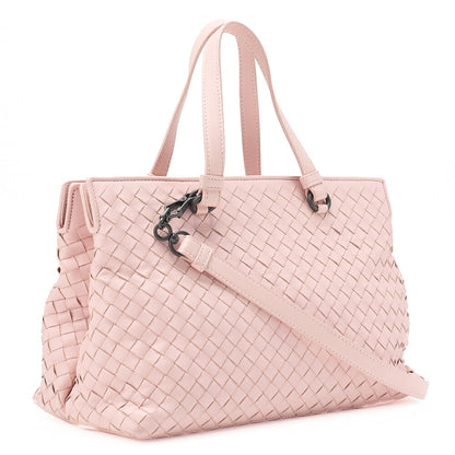 BOTTEGA VENETA ボッテガ ラムスキン イントレチャート 2WAYハンドバッグ ピンク ブラックトーン金具, 中古品