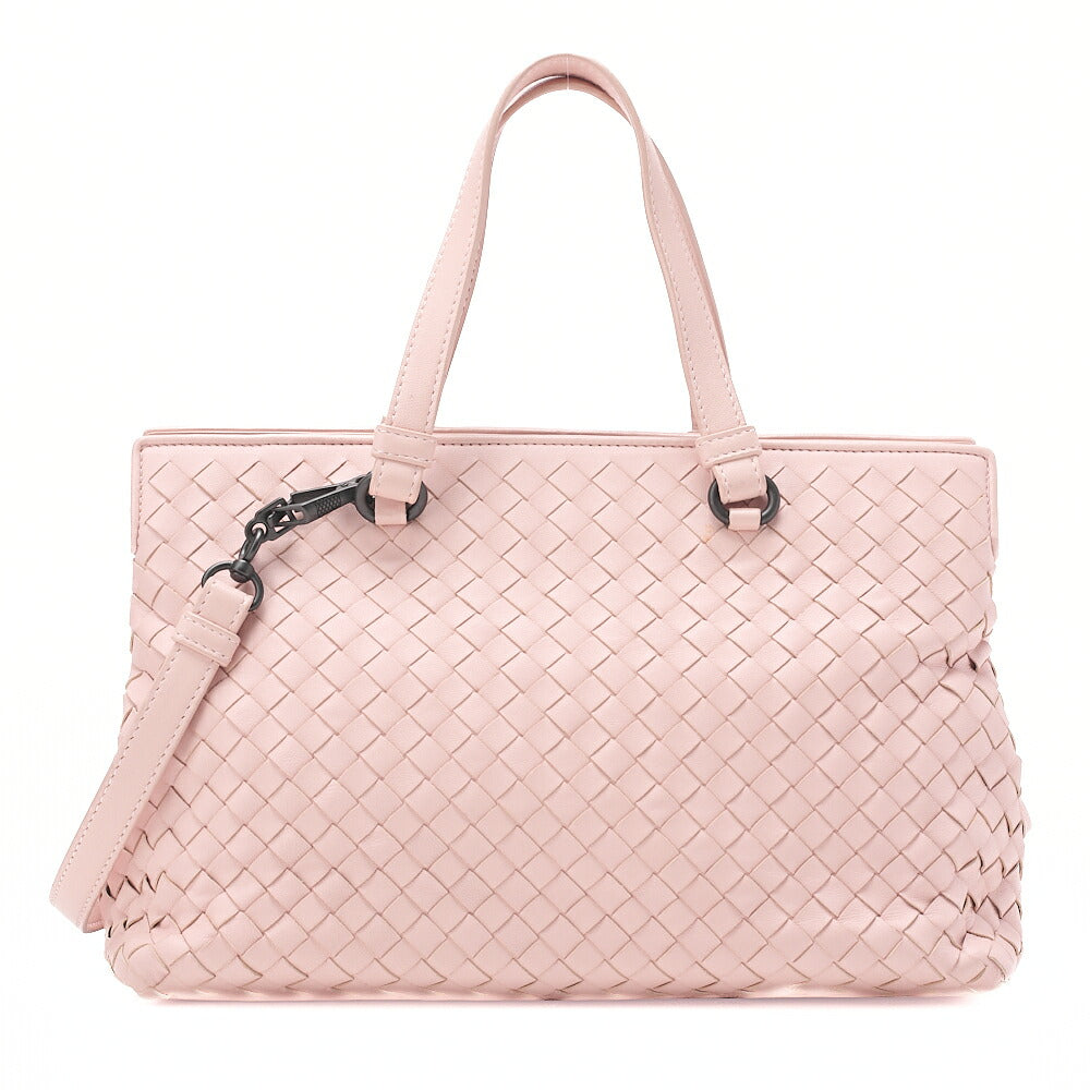 BOTTEGA VENETA ボッテガ ラムスキン イントレチャート 2WAYハンドバッグ ピンク ブラックトーン金具, 中古品