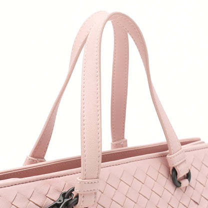 BOTTEGA VENETA ボッテガ ラムスキン イントレチャート 2WAYハンドバッグ ピンク ブラックトーン金具, 中古品