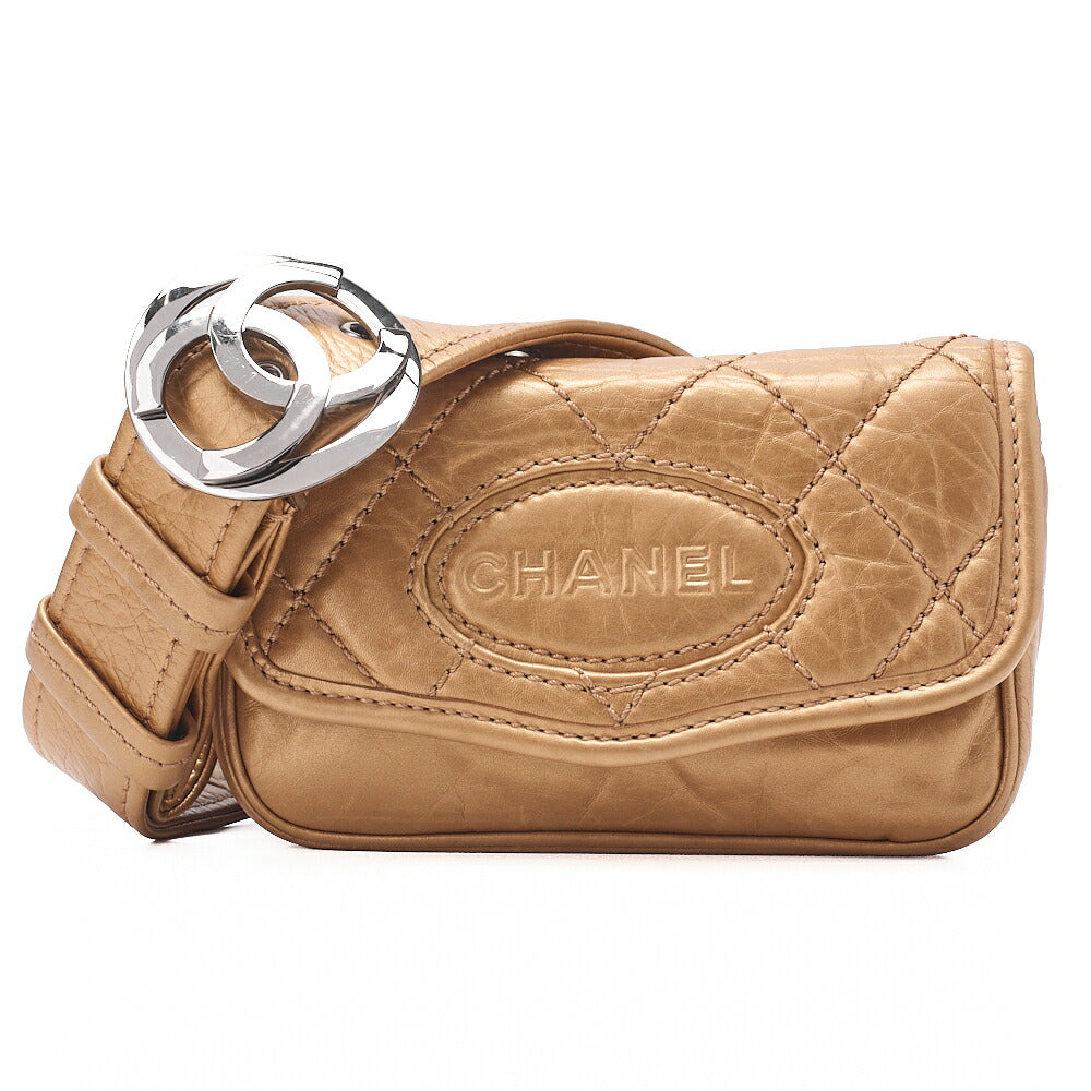 CHANEL ラムスキン ロゴ ベルト ウエストショルダー ゴールド シルバー金具, 中古