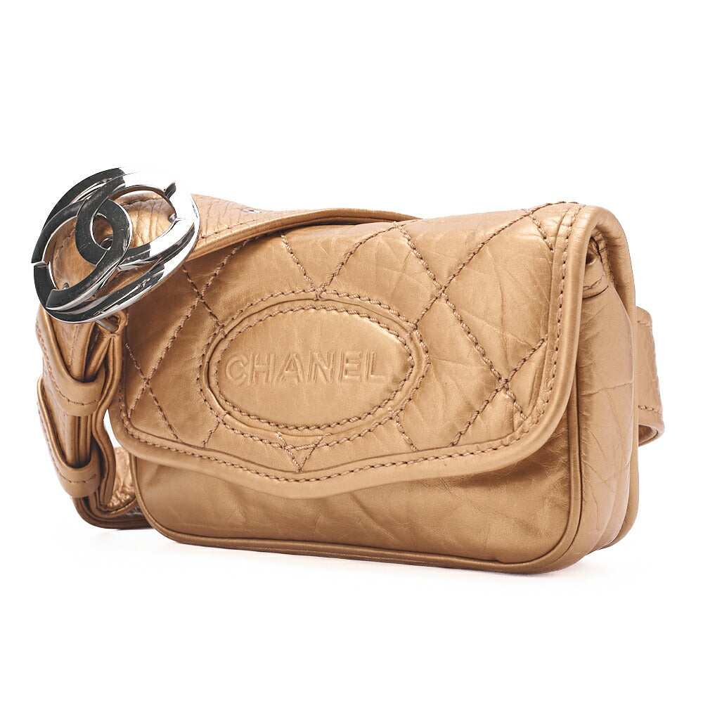 CHANEL ラムスキン ロゴ ベルト ウエストショルダー ゴールド シルバー金具, 中古