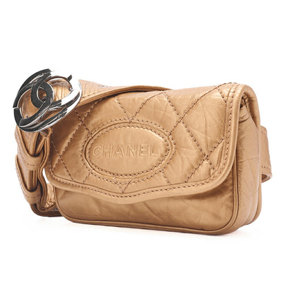 CHANEL ラムスキン ロゴ ベルト ウエストショルダー ゴールド シルバー金具, 中古
