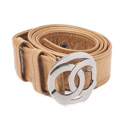 CHANEL ラムスキン ロゴ ベルト ウエストショルダー ゴールド シルバー金具, 中古