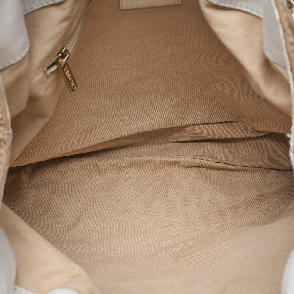 CHANEL Canvas X Leather Coco Mark Giant Chain Tote Khaki Green X White Gold-Tone Hardware, Pre-Owned