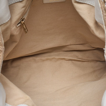 CHANEL Canvas X Leather Coco Mark Giant Chain Tote Khaki Green X White Gold-Tone Hardware, Pre-Owned