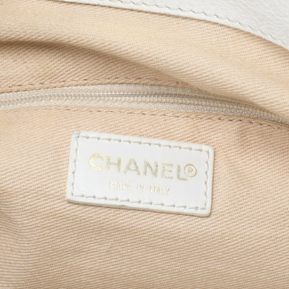 CHANEL Canvas X Leather Coco Mark Giant Chain Tote Khaki Green X White Gold-Tone Hardware, Pre-Owned
