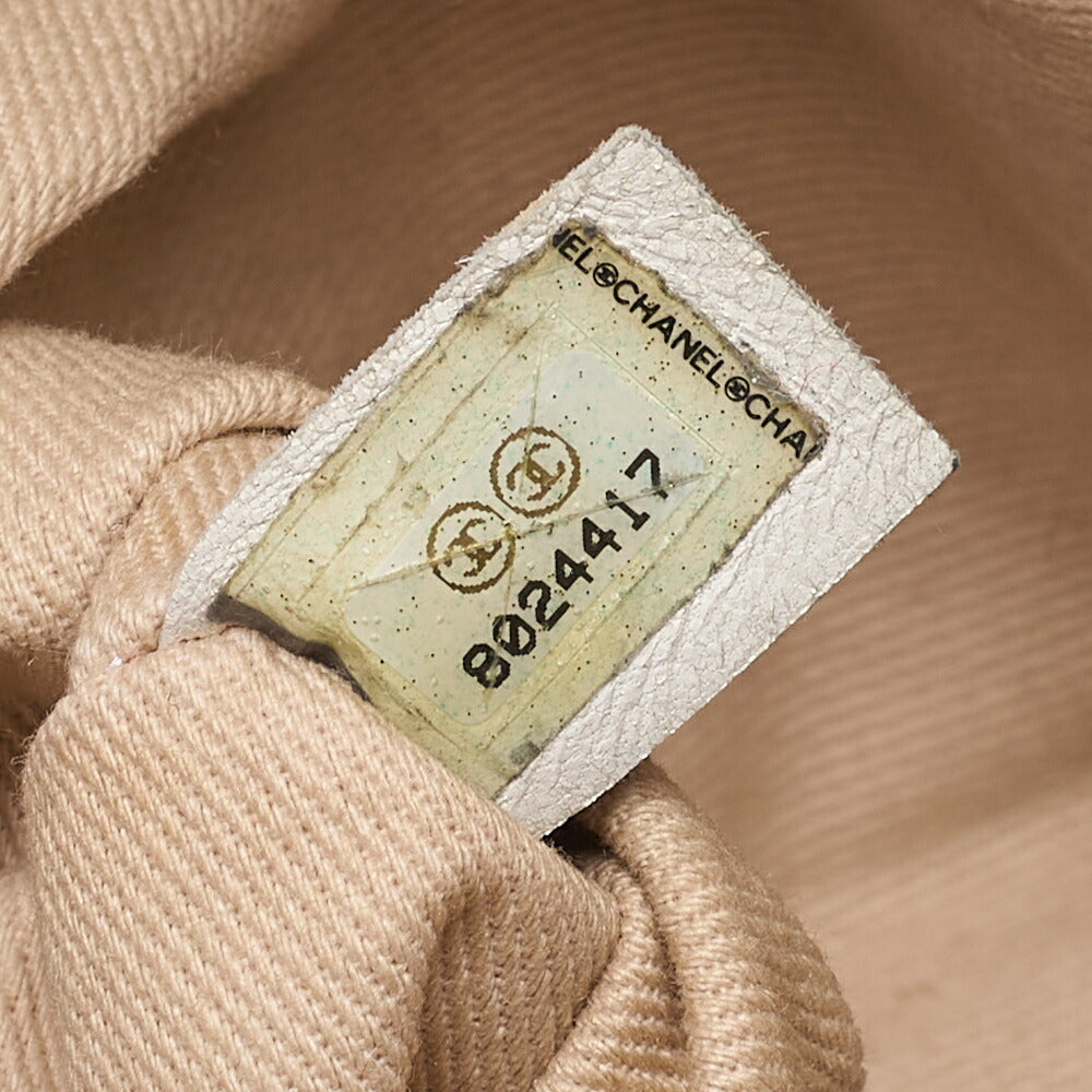 CHANEL Canvas X Leather Coco Mark Giant Chain Tote Khaki Green X White Gold-Tone Hardware, Pre-Owned