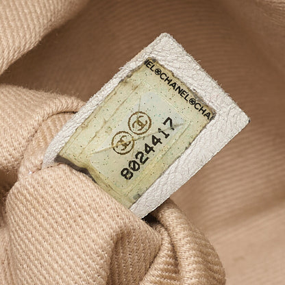 CHANEL Canvas X Leather Coco Mark Giant Chain Tote Khaki Green X White Gold-Tone Hardware, Pre-Owned