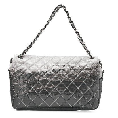 シャネル パテント マトラッセ シングルグラデーションチェーンショルダーバッグ ブラック X グレー シルバー金具、中古品