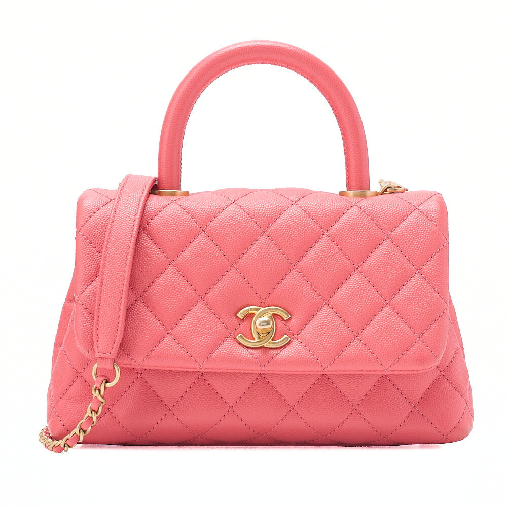 CHANEL Shoulder Bag Handbag Matlasse Coco Handle 2WAY Caviar Skin Rose Pink Gold-Tone Hardware, Pre-Owned
