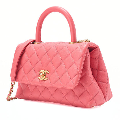 CHANEL Shoulder Bag Handbag Matlasse Coco Handle 2WAY Caviar Skin Rose Pink Gold-Tone Hardware, Pre-Owned