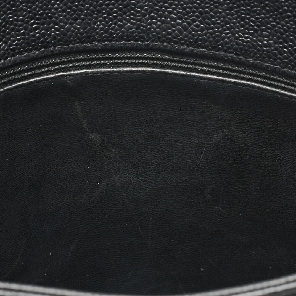 CHANEL Caviar Skin Outside Flap Chain Tote Black Gold-Tone Hardware, Pre-Owned