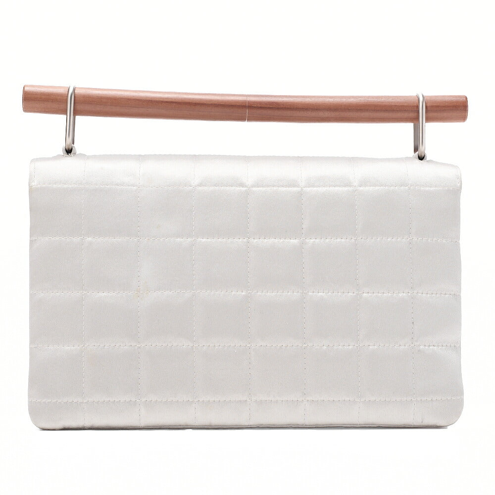シャネル Choco Bar 2.55 ターンロックウッドハンドバッグ サテン シルバー シルバー金具 中古
