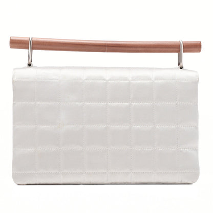 シャネル Choco Bar 2.55 ターンロックウッドハンドバッグ サテン シルバー シルバー金具 中古