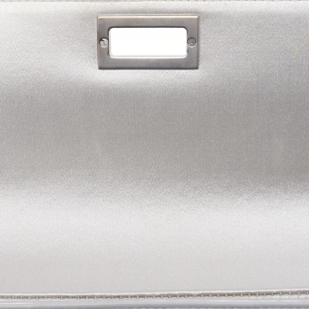 シャネル Choco Bar 2.55 ターンロックウッドハンドバッグ サテン シルバー シルバー金具 中古
