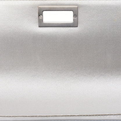 シャネル Choco Bar 2.55 ターンロックウッドハンドバッグ サテン シルバー シルバー金具 中古