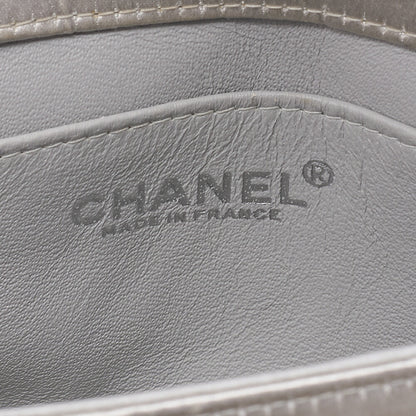 シャネル Choco Bar 2.55 ターンロックウッドハンドバッグ サテン シルバー シルバー金具 中古
