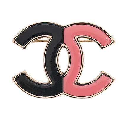CHANEL ココマーク B23C ブローチ GP (ゴールドプレーテッド) x プラスチック ブラック x ピンク ブローチ ゴールドトーン金具, 中古品