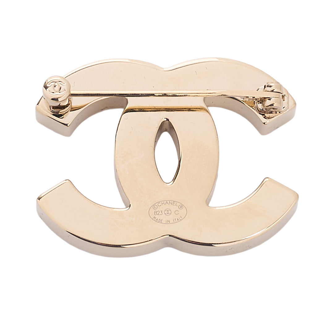 CHANEL ココマーク B23C ブローチ GP (ゴールドプレーテッド) x プラスチック ブラック x ピンク ブローチ ゴールドトーン金具, 中古品