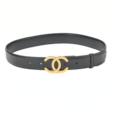CHANEL Coco Mark Belt 70 Lambskin Black Goal -Tone Hardware, Pre-Owned