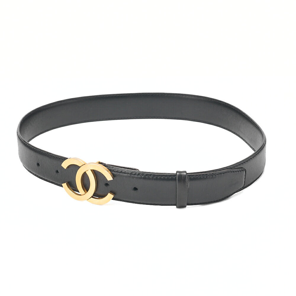 CHANEL Coco Mark Belt 70 Lambskin Black Goal -Tone Hardware, Pre-Owned