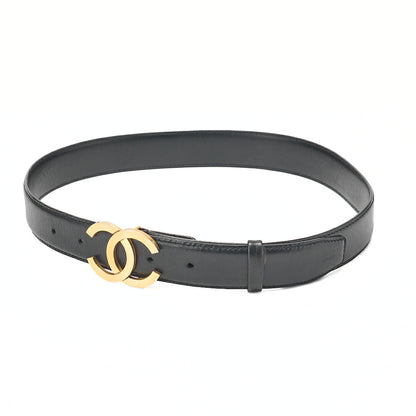 CHANEL Coco Mark Belt 70 Lambskin Black Goal -Tone Hardware, Pre-Owned