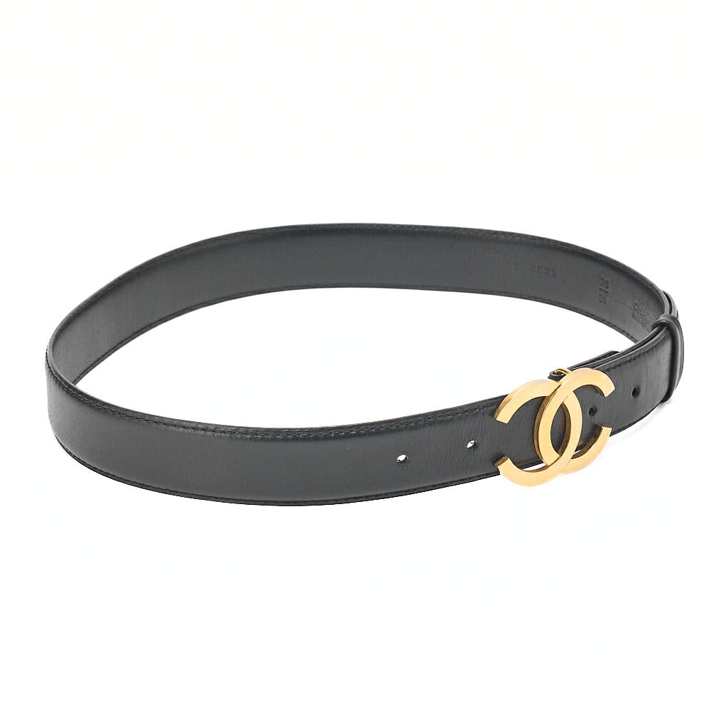 CHANEL Coco Mark Belt 70 Lambskin Black Goal -Tone Hardware, Pre-Owned