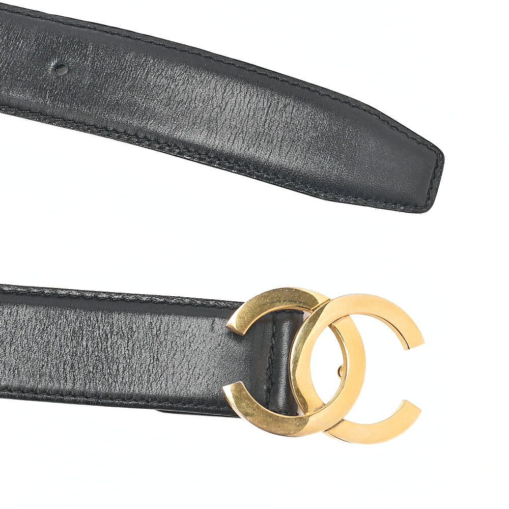 CHANEL Coco Mark Belt 70 Lambskin Black Goal -Tone Hardware, Pre-Owned