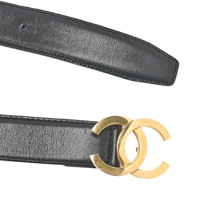 CHANEL Coco Mark Belt 70 Lambskin Black Goal -Tone Hardware, Pre-Owned