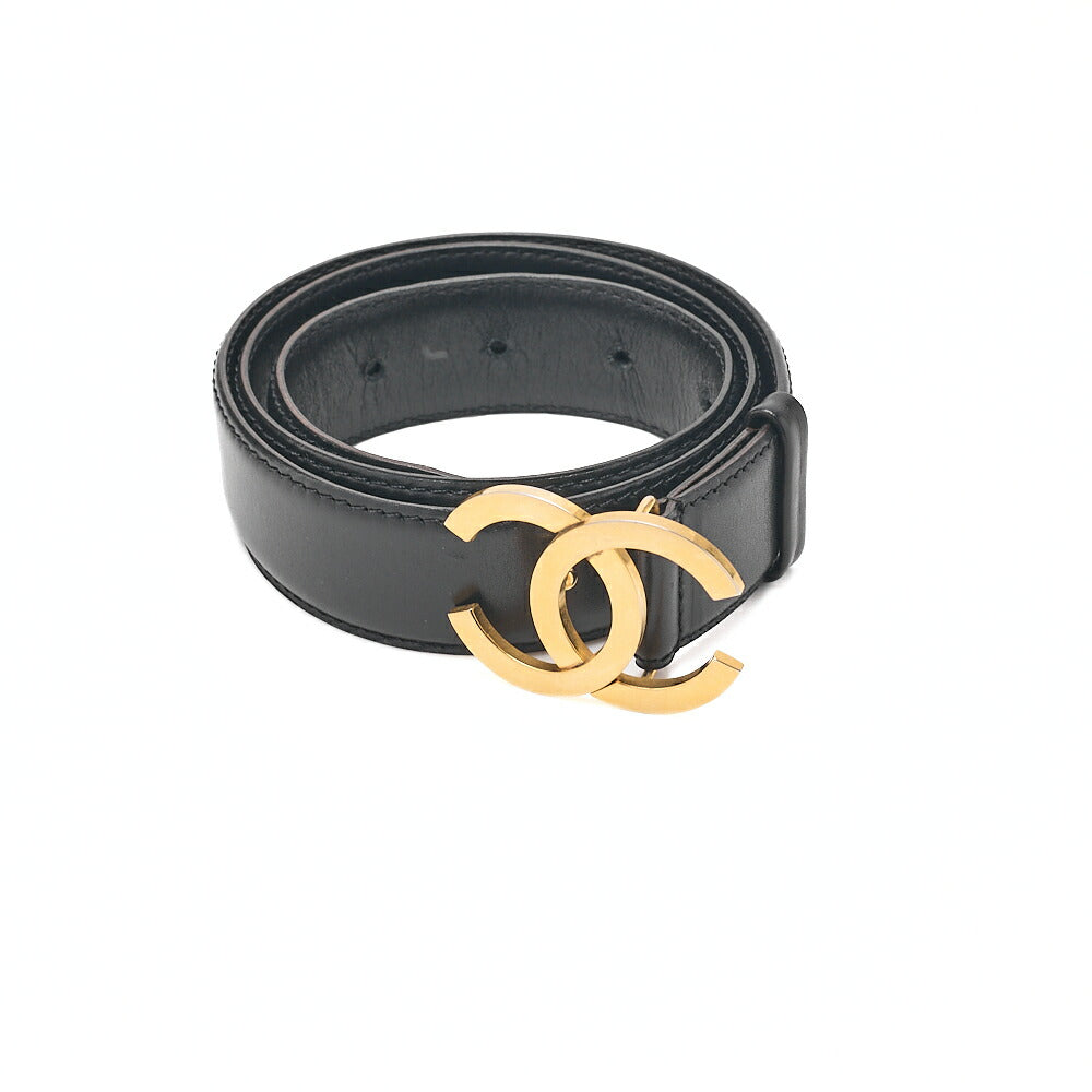 CHANEL Coco Mark Belt 70 Lambskin Black Goal -Tone Hardware, Pre-Owned