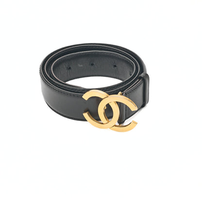 CHANEL Coco Mark Belt 70 Lambskin Black Goal -Tone Hardware, Pre-Owned