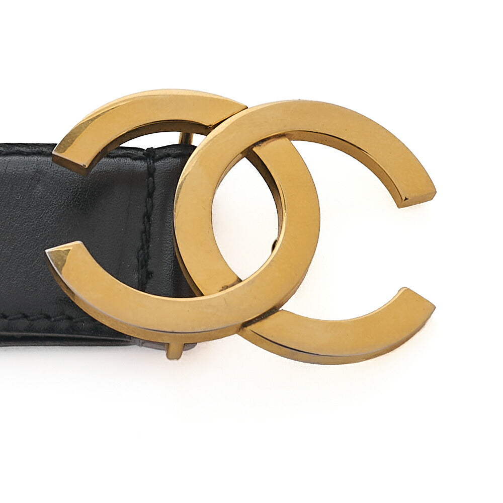 CHANEL Coco Mark Belt 70 Lambskin Black Goal -Tone Hardware, Pre-Owned