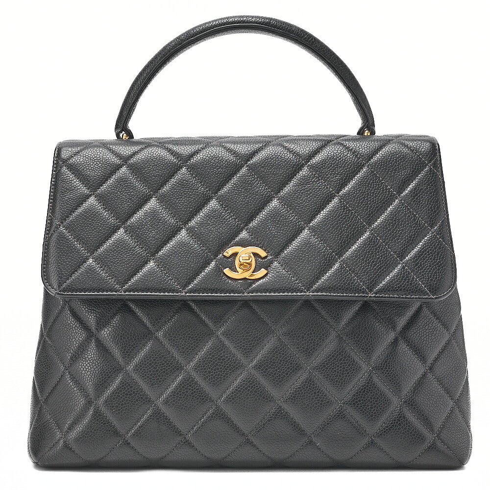 CHANEL ハンドバッグ マトラッセ ターンロック ケリー型 キャビアスキン 黒 ゴールド金具 中古