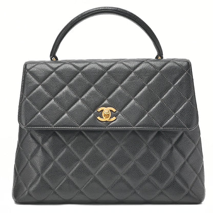 CHANEL ハンドバッグ マトラッセ ターンロック ケリー型 キャビアスキン 黒 ゴールド金具 中古