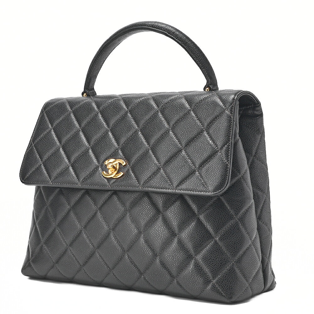 CHANEL ハンドバッグ マトラッセ ターンロック ケリー型 キャビアスキン 黒 ゴールド金具 中古