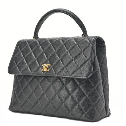 CHANEL ハンドバッグ マトラッセ ターンロック ケリー型 キャビアスキン 黒 ゴールド金具 中古