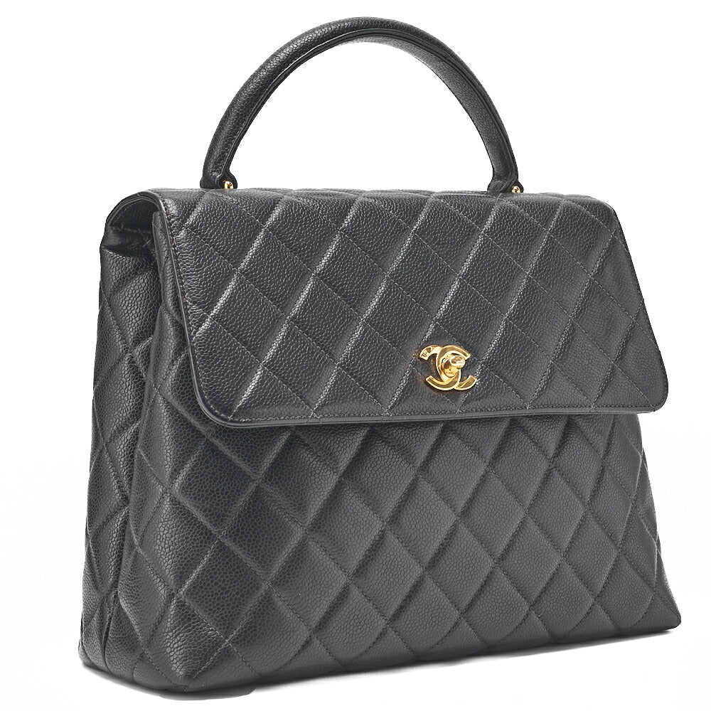 CHANEL ハンドバッグ マトラッセ ターンロック ケリー型 キャビアスキン 黒 ゴールド金具 中古