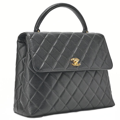 CHANEL ハンドバッグ マトラッセ ターンロック ケリー型 キャビアスキン 黒 ゴールド金具 中古