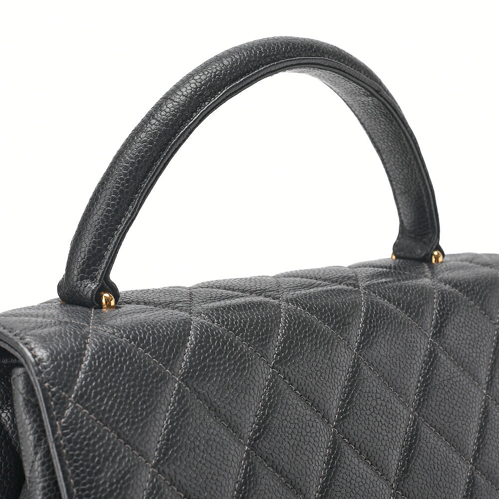 CHANEL ハンドバッグ マトラッセ ターンロック ケリー型 キャビアスキン 黒 ゴールド金具 中古