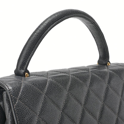 CHANEL ハンドバッグ マトラッセ ターンロック ケリー型 キャビアスキン 黒 ゴールド金具 中古