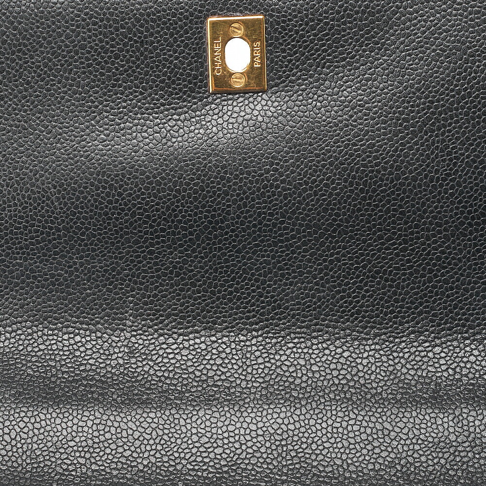 CHANEL ハンドバッグ マトラッセ ターンロック ケリー型 キャビアスキン 黒 ゴールド金具 中古