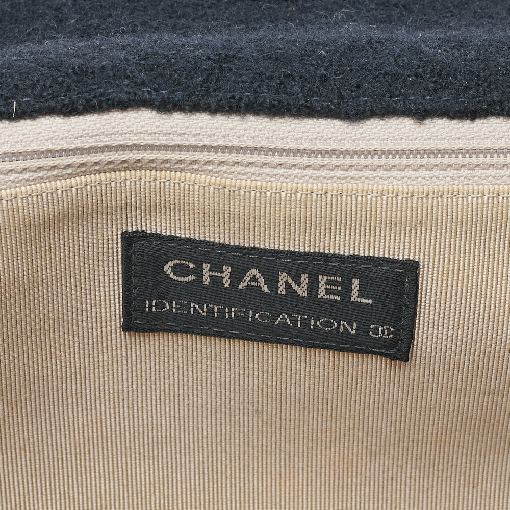 CHANEL シャネル チョコレートバー 2.55ロック 2.55チェーンショルダー シングル フラップ ウール フェルト ブラック ラージサイズ シルバー金具 中古品