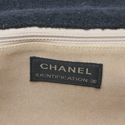 CHANEL シャネル チョコレートバー 2.55ロック 2.55チェーンショルダー シングル フラップ ウール フェルト ブラック ラージサイズ シルバー金具 中古品